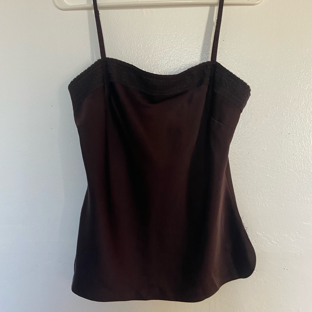 Caslon Brown Satin Camisole with Lace Trim